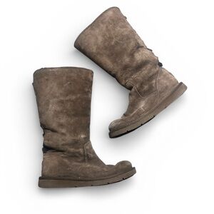 UGG Roseberry Lace Winter Boots Brown Leather Sheepskin Size 5